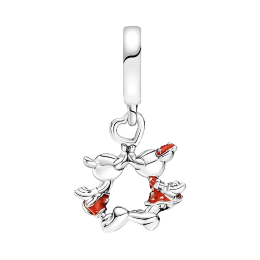 Sterling Silver Mickey Mouse & Minnie Mouse Kissing Dangle Charm